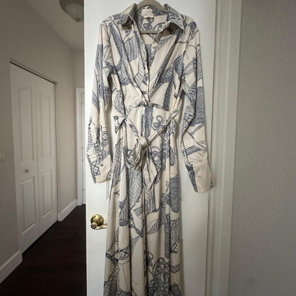 Blue Cream Romper Long Sleeve Wide Pant Leg
